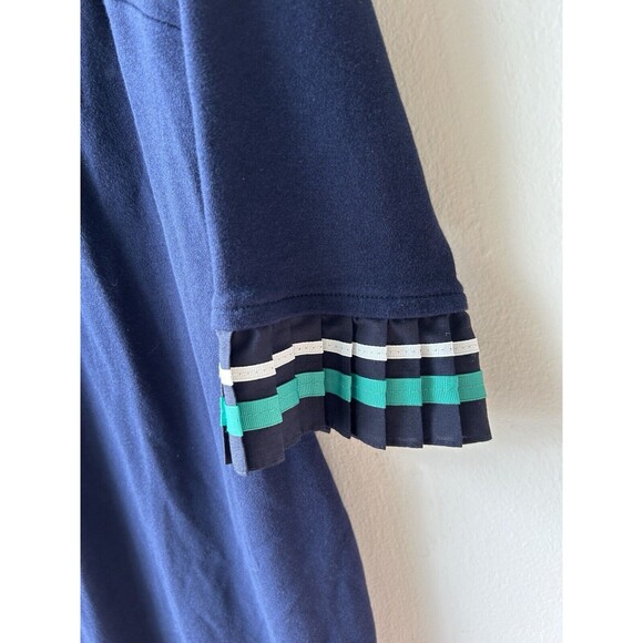 Talbots Dress Petite Large Navy Pleated Cuff Ruffle Gold Buttons Career Preppy - Picture 3 of 13